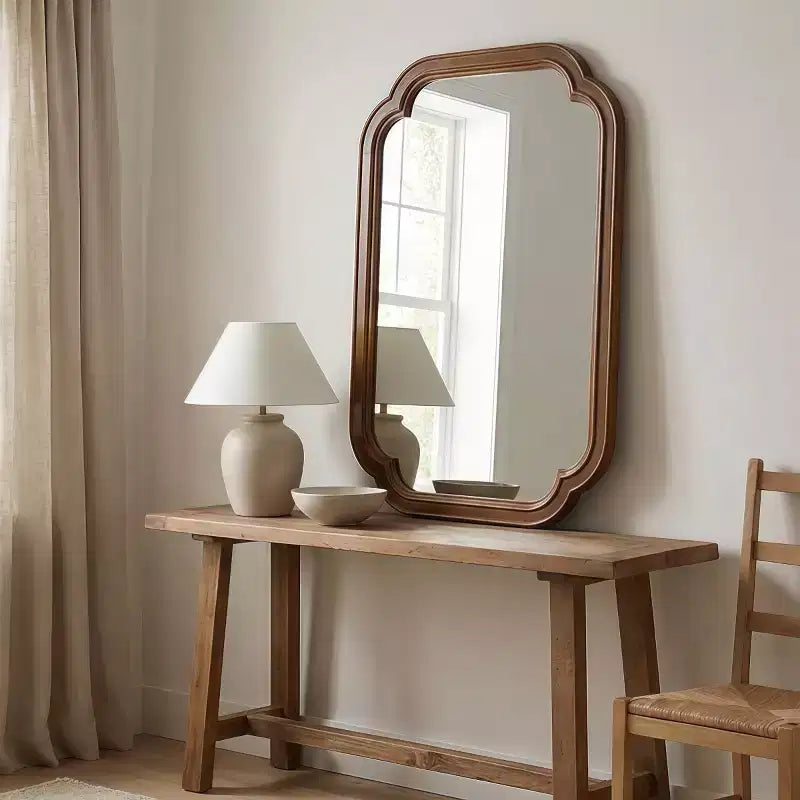 Miroir mural 24 x 36 avec cadre en bois massif, coins arrondis, miroir décoratif pour salle de bain, chambre à coucher, salon, entrée