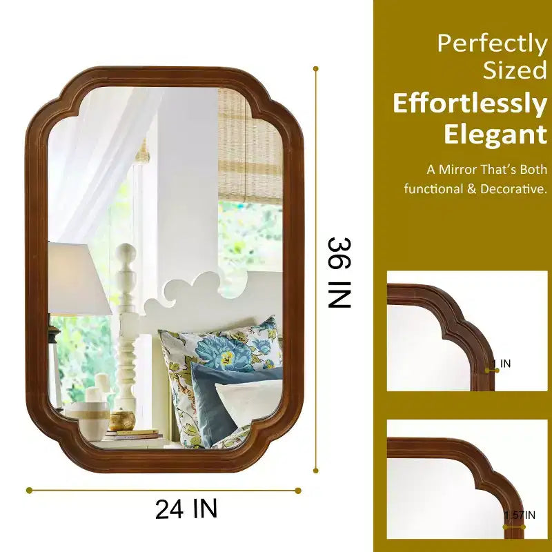 Miroir mural 24 x 36 avec cadre en bois massif, coins arrondis, miroir décoratif pour salle de bain, chambre à coucher, salon, entrée