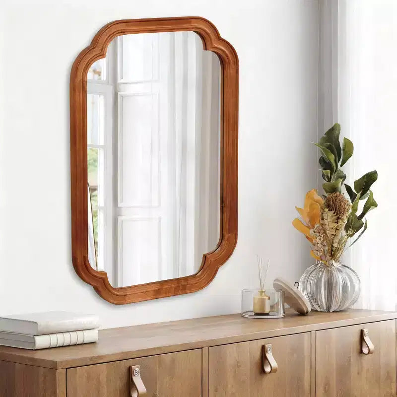 Miroir mural 24 x 36 avec cadre en bois massif, coins arrondis, miroir décoratif pour salle de bain, chambre à coucher, salon, entrée