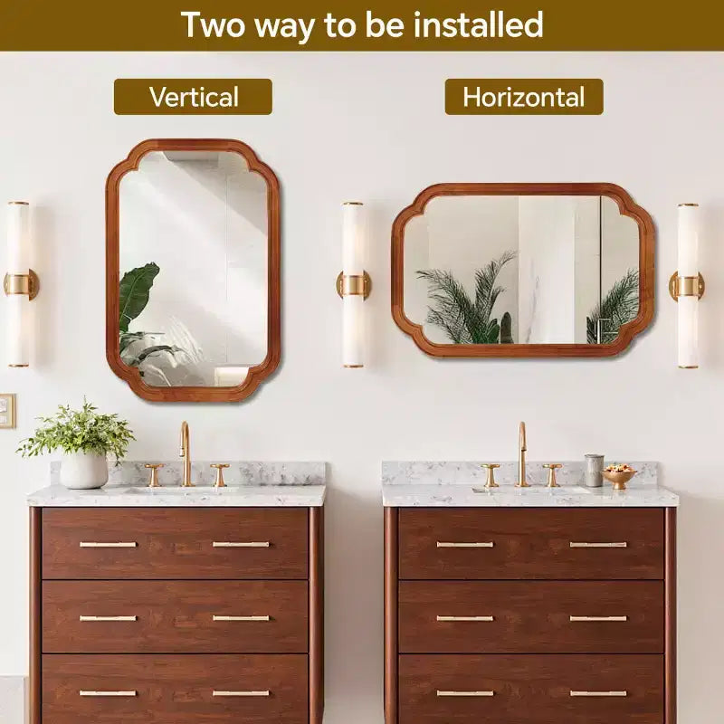 Miroir mural 24 x 36 avec cadre en bois massif, coins arrondis, miroir décoratif pour salle de bain, chambre à coucher, salon, entrée