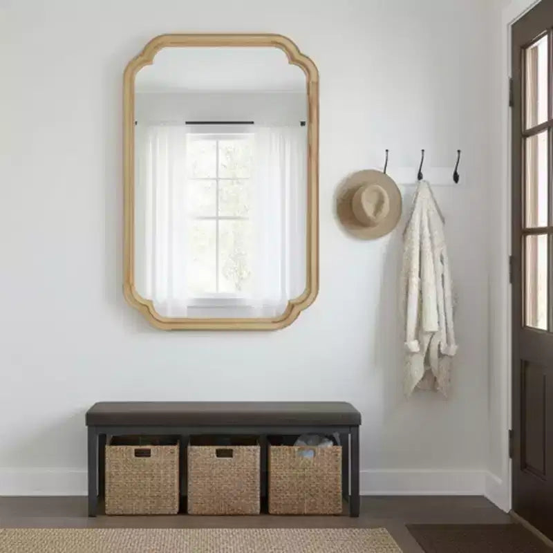 Miroir mural 24 x 36 avec cadre en bois massif, coins arrondis, miroir décoratif pour salle de bain, chambre à coucher, salon, entrée
