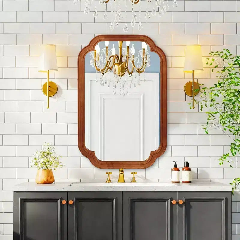 24 x 36 Wall Mirror with Solid Wood Frame, Rounded Corners, Decorative Mirror for Bathroom, Bedroom, Living Room, Entryway-Panipeachy