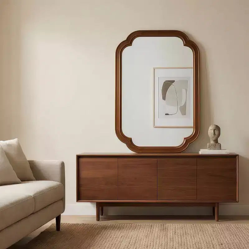 Miroir mural 24 x 36 avec cadre en bois massif, coins arrondis, miroir décoratif pour salle de bain, chambre à coucher, salon, entrée