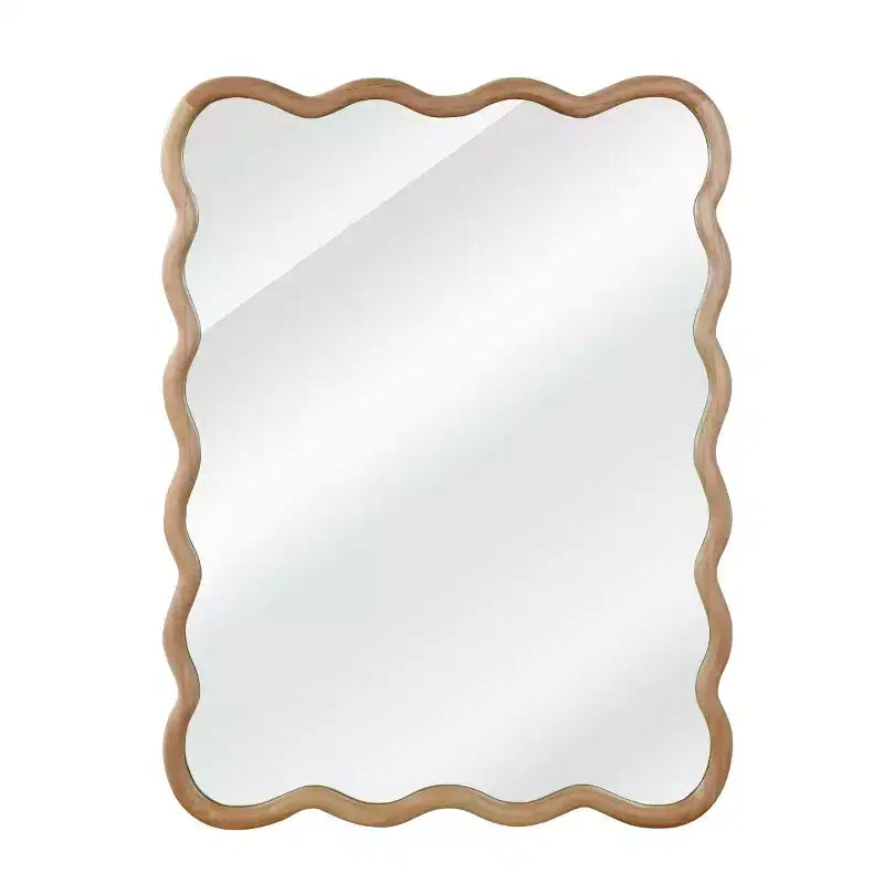 Miroir Mural 30 x 40 cm avec Cadre en Bois Massif, Miroir Décoratif Rectangle Ondulé pour Salle de Bain, Chambre, Salon, Entrée