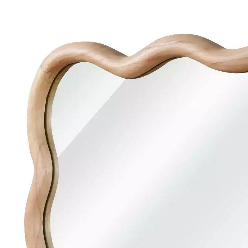 Miroir Mural 30 x 40 cm avec Cadre en Bois Massif, Miroir Décoratif Rectangle Ondulé pour Salle de Bain, Chambre, Salon, Entrée
