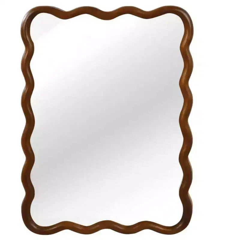 Miroir Mural 30 x 40 cm avec Cadre en Bois Massif, Miroir Décoratif Rectangle Ondulé pour Salle de Bain, Chambre, Salon, Entrée