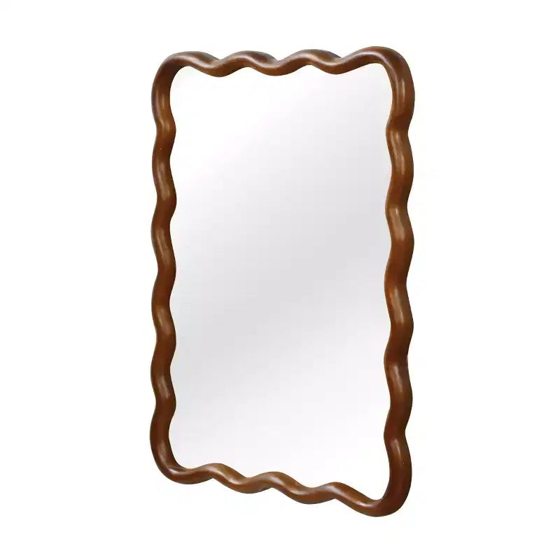 Miroir Mural 30 x 40 cm avec Cadre en Bois Massif, Miroir Décoratif Rectangle Ondulé pour Salle de Bain, Chambre, Salon, Entrée