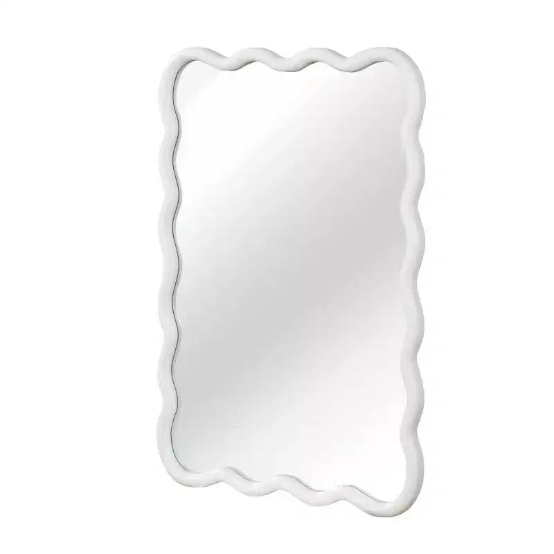 Miroir Mural 30 x 40 cm avec Cadre en Bois Massif, Miroir Décoratif Rectangle Ondulé pour Salle de Bain, Chambre, Salon, Entrée