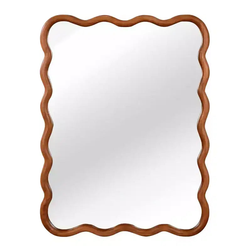 Miroir Mural 30 x 40 cm avec Cadre en Bois Massif, Miroir Décoratif Rectangle Ondulé pour Salle de Bain, Chambre, Salon, Entrée