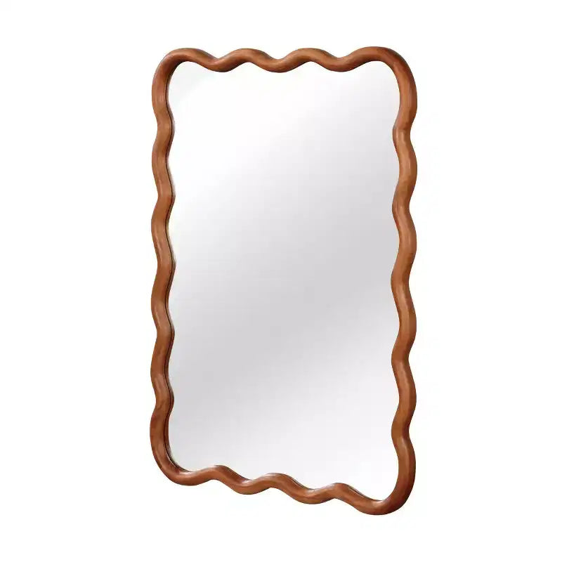 Miroir Mural 30 x 40 cm avec Cadre en Bois Massif, Miroir Décoratif Rectangle Ondulé pour Salle de Bain, Chambre, Salon, Entrée