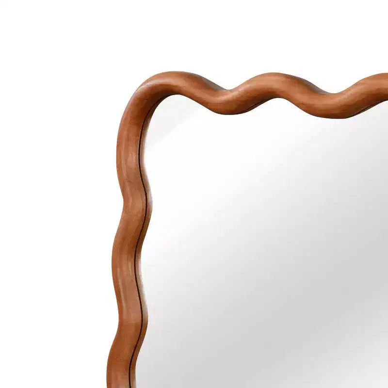 Miroir Mural 30 x 40 cm avec Cadre en Bois Massif, Miroir Décoratif Rectangle Ondulé pour Salle de Bain, Chambre, Salon, Entrée