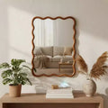 30 x 40 Wall Mirror with Solid Wood Frame, Wavy Rectangle Decorative Mirror for Bathroom, Bedroom, Living Room, Entryway-Panipeachy