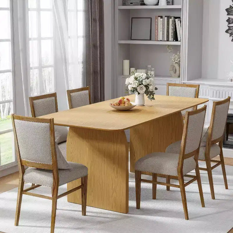 PexFix 67 x 33.5 Farmhouse Dining Table Solid Wood Kitchen Table with Arched Legs Square Natural Wood Top for Dining Room &amp; Kitchen