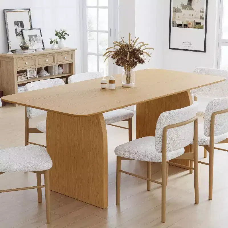 Table de salle à manger de style ferme, table de cuisine en bois massif avec pieds arqués, plateau carré en bois naturel pour salle à manger et cuisine.