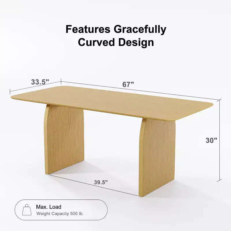 Table de salle à manger de style ferme, table de cuisine en bois massif avec pieds arqués, plateau carré en bois naturel pour salle à manger et cuisine.