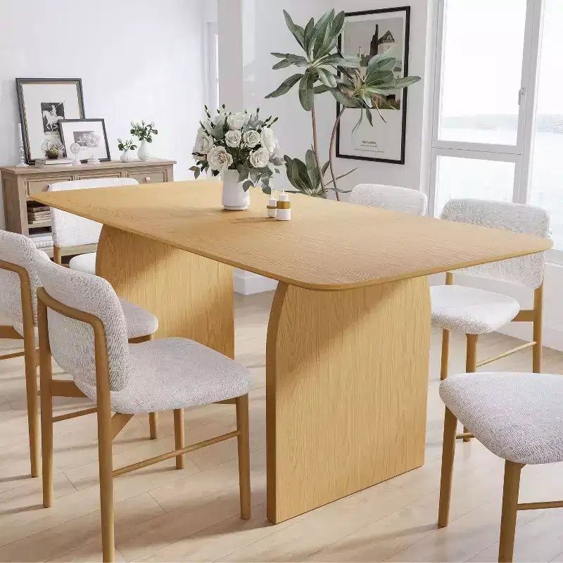 Table de salle à manger de style ferme, table de cuisine en bois massif avec pieds arqués, plateau carré en bois naturel pour salle à manger et cuisine.