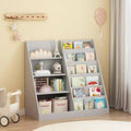4-Tier Wooden Kids Bookshelf with Toy Storage, Front-Facing Book Display Organizer for Kids Room, Gray