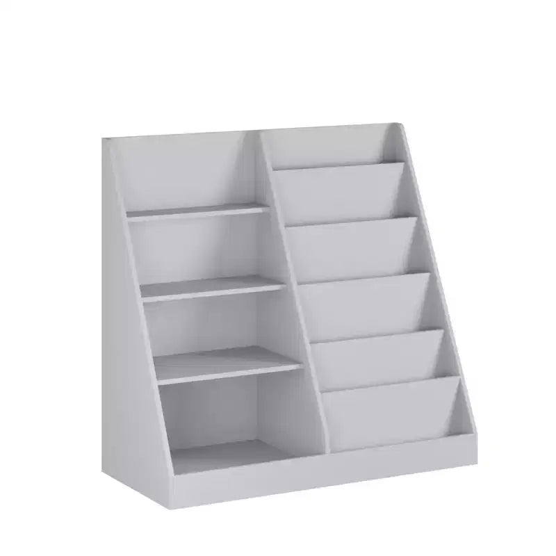 Bibliothèque pour enfants en bois à 4 niveaux avec rangement pour jouets, organisateur d'affichage de livres frontaux pour chambre d'enfant, gris