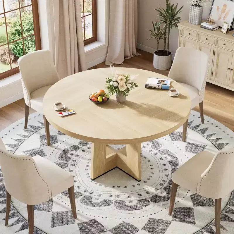 Table de salle à manger ronde de 47 pouces pour 4 à 6 personnes - Table de cuisine circulaire avec base de piédestal robuste, meuble de salle à manger peu encombrant