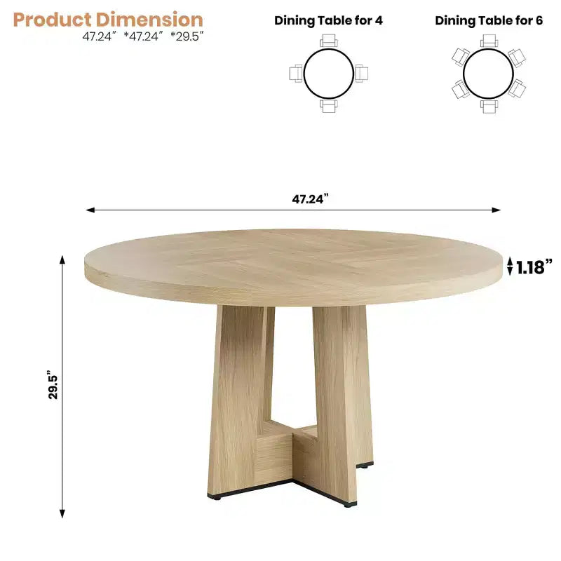 Table de salle à manger ronde de 47 pouces pour 4 à 6 personnes - Table de cuisine circulaire avec base de piédestal robuste, meuble de salle à manger peu encombrant