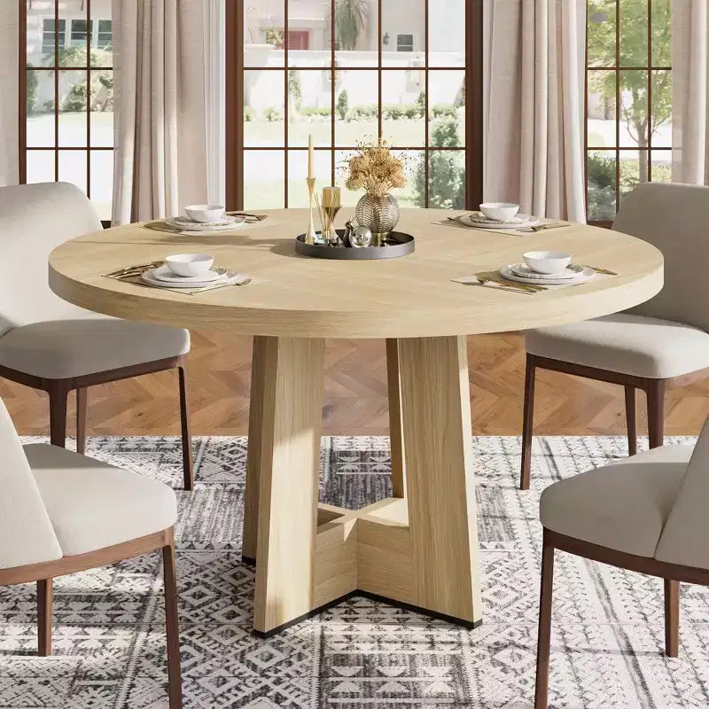 Table de salle à manger ronde de 47 pouces pour 4 à 6 personnes - Table de cuisine circulaire avec base de piédestal robuste, meuble de salle à manger peu encombrant