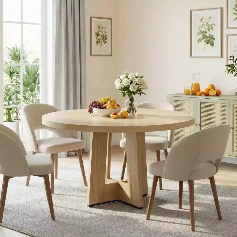 Table de salle à manger ronde de 47 pouces pour 4 à 6 personnes - Table de cuisine circulaire avec base de piédestal robuste, meuble de salle à manger peu encombrant