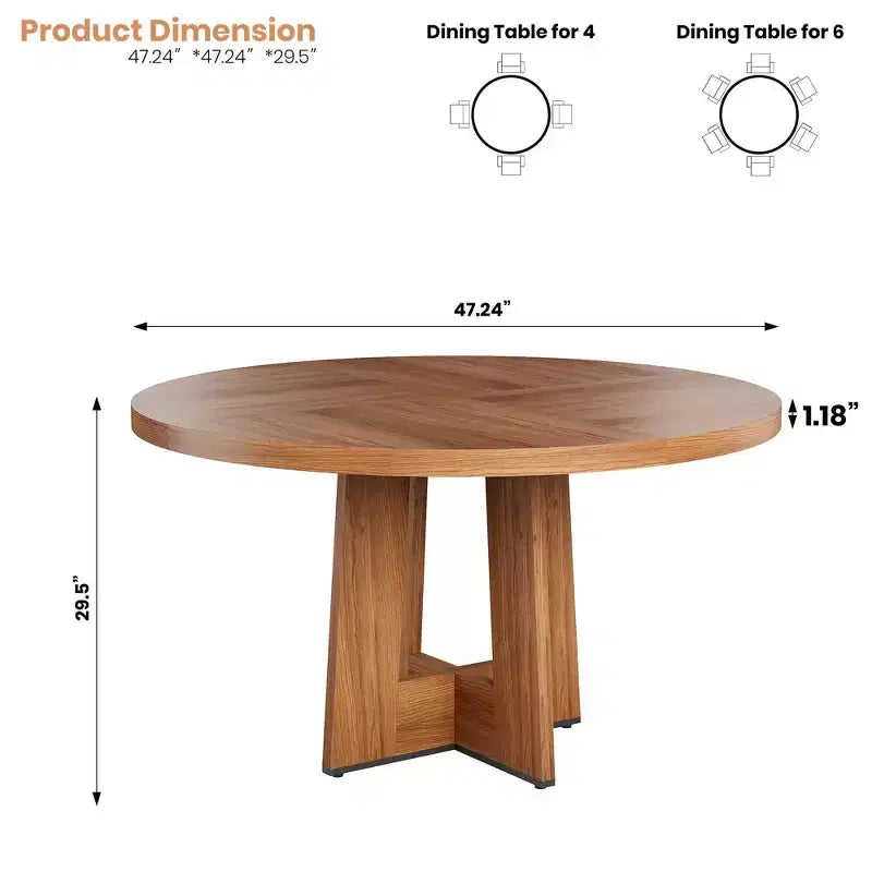 Table de salle à manger ronde de 47 pouces pour 4 à 6 personnes - Table de cuisine circulaire avec base de piédestal robuste, meuble de salle à manger peu encombrant