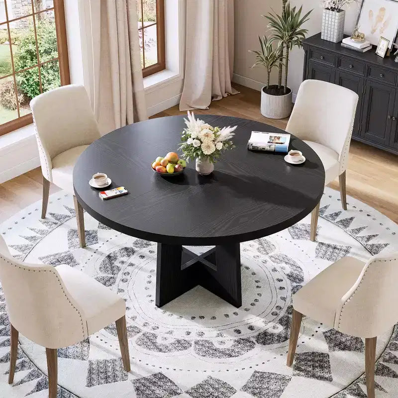 Table de salle à manger ronde de 47 pouces pour 4 à 6 personnes - Table de cuisine circulaire avec base de piédestal robuste, meuble de salle à manger peu encombrant