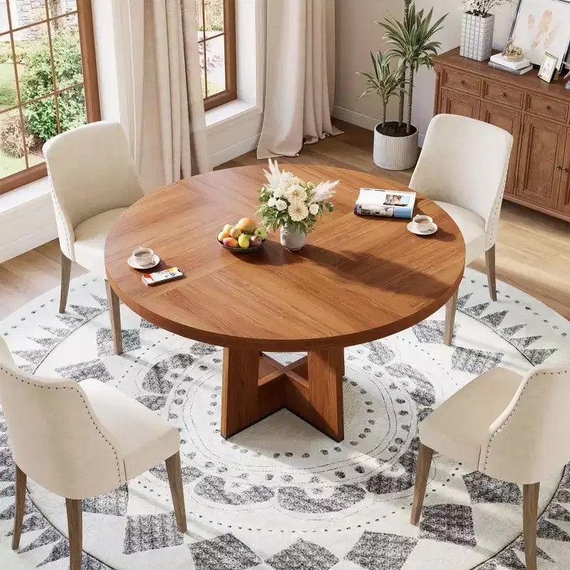Table de salle à manger ronde de 47 pouces pour 4 à 6 personnes - Table de cuisine circulaire avec base de piédestal robuste, meuble de salle à manger peu encombrant