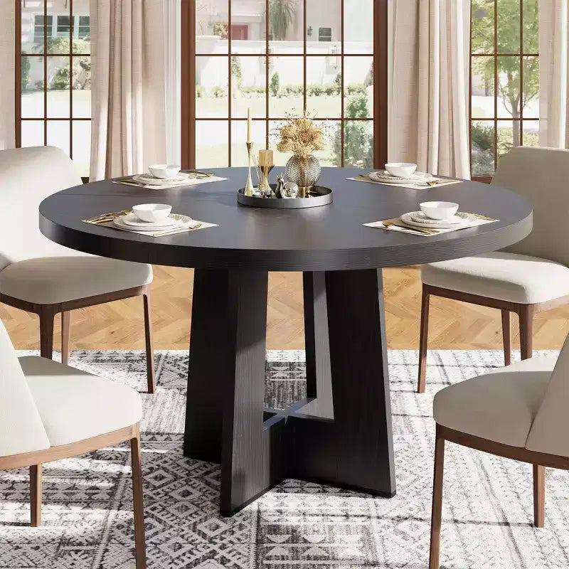 Table de salle à manger ronde de 47 pouces pour 4 à 6 personnes - Table de cuisine circulaire avec base de piédestal robuste, meuble de salle à manger peu encombrant