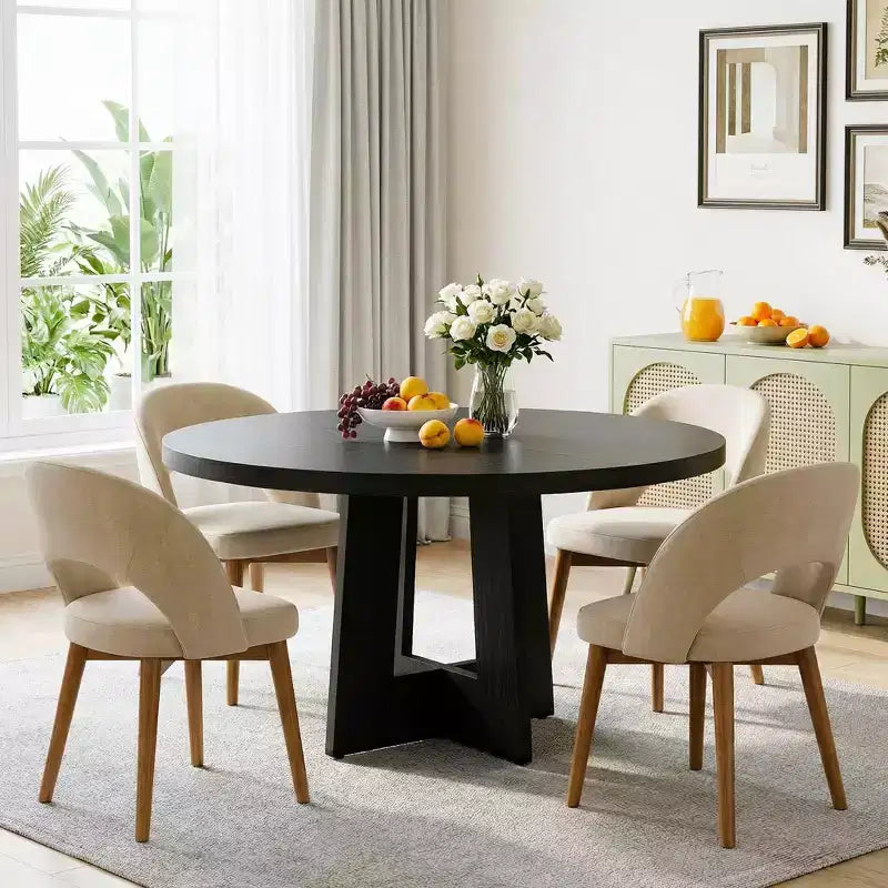 Table de salle à manger ronde de 47 pouces pour 4 à 6 personnes - Table de cuisine circulaire avec base de piédestal robuste, meuble de salle à manger peu encombrant