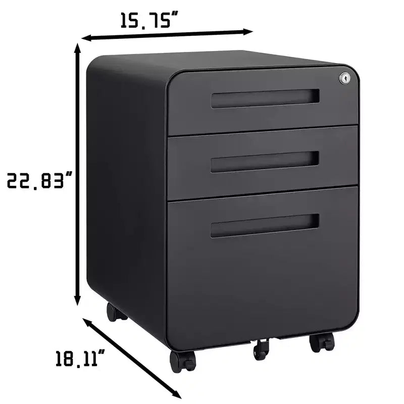 Meuble de classement mobile à 3 tiroirs avec serrure, entièrement assemblé, rangement sous le bureau