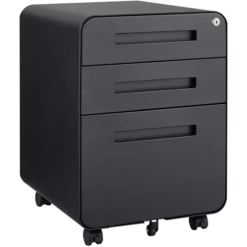 3-Drawer Mobile File Cabinet with Lock C Fully Assembbled Under-Desk Storage for A4/Letter/Legal Files, 5-Wheel Rolling Metal Design