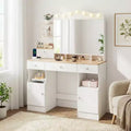 Vanity Desk with Mirror, Makeup Vanity with 2 USB Power Strip, Vanity Set with Three Drawers and Two Cabinet
