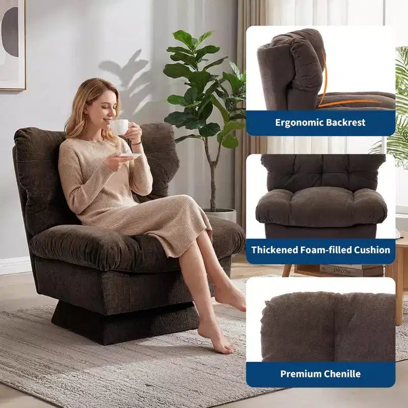 Fauteuil pivotant d'appoint moderne - Fauteuil de lecture confortable en chenille rembourré avec coussin épais, fauteuil club décoratif pour salon, chambre à coucher, bureau