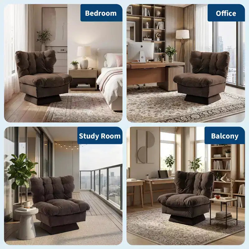 Fauteuil pivotant d'appoint moderne - Fauteuil de lecture confortable en chenille rembourré avec coussin épais, fauteuil club décoratif pour salon, chambre à coucher, bureau