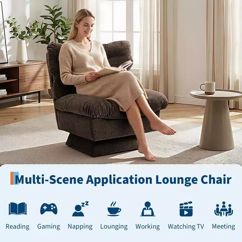 Fauteuil pivotant d'appoint moderne - Fauteuil de lecture confortable en chenille rembourré avec coussin épais, fauteuil club décoratif pour salon, chambre à coucher, bureau