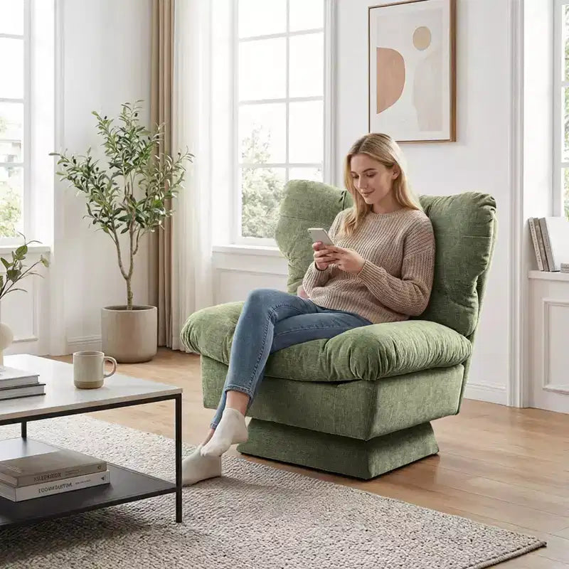 Fauteuil pivotant d'appoint moderne - Fauteuil de lecture confortable en chenille rembourré avec coussin épais, fauteuil club décoratif pour salon, chambre à coucher, bureau