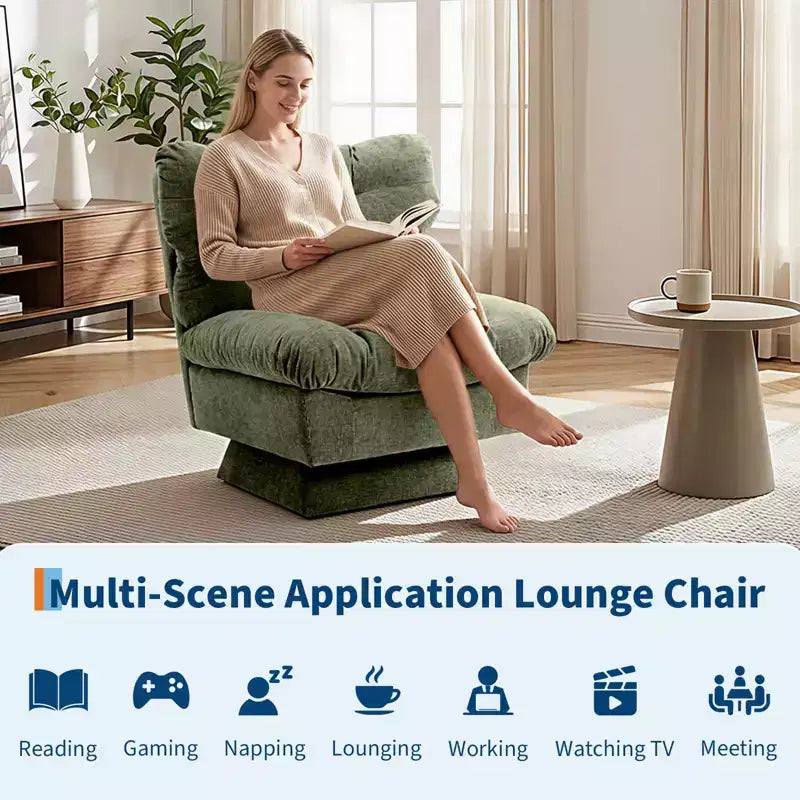 Fauteuil pivotant d'appoint moderne - Fauteuil de lecture confortable en chenille rembourré avec coussin épais, fauteuil club décoratif pour salon, chambre à coucher, bureau