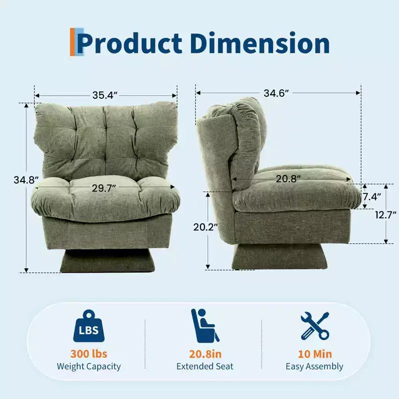 Fauteuil pivotant d'appoint moderne - Fauteuil de lecture confortable en chenille rembourré avec coussin épais, fauteuil club décoratif pour salon, chambre à coucher, bureau