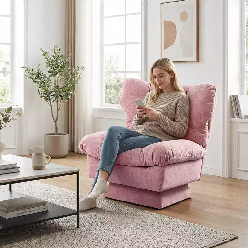 Fauteuil pivotant d'appoint moderne - Fauteuil de lecture confortable en chenille rembourré avec coussin épais, fauteuil club décoratif pour salon, chambre à coucher, bureau
