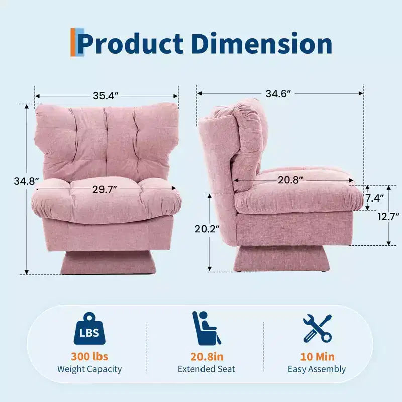 Fauteuil pivotant d'appoint moderne - Fauteuil de lecture confortable en chenille rembourré avec coussin épais, fauteuil club décoratif pour salon, chambre à coucher, bureau
