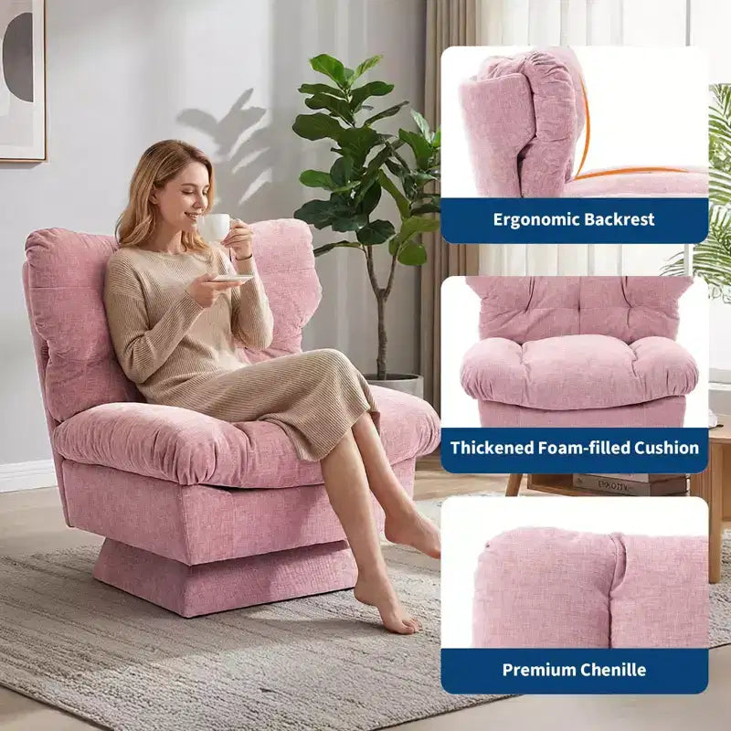 Fauteuil pivotant d'appoint moderne - Fauteuil de lecture confortable en chenille rembourré avec coussin épais, fauteuil club décoratif pour salon, chambre à coucher, bureau