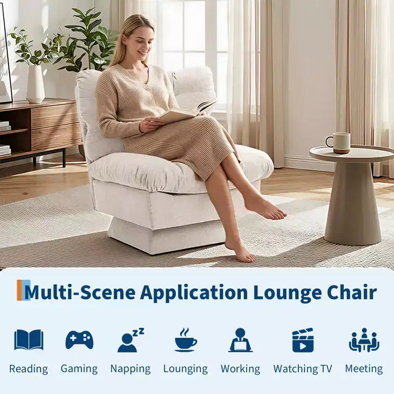 Fauteuil pivotant d'appoint moderne - Fauteuil de lecture confortable en chenille rembourré avec coussin épais, fauteuil club décoratif pour salon, chambre à coucher, bureau