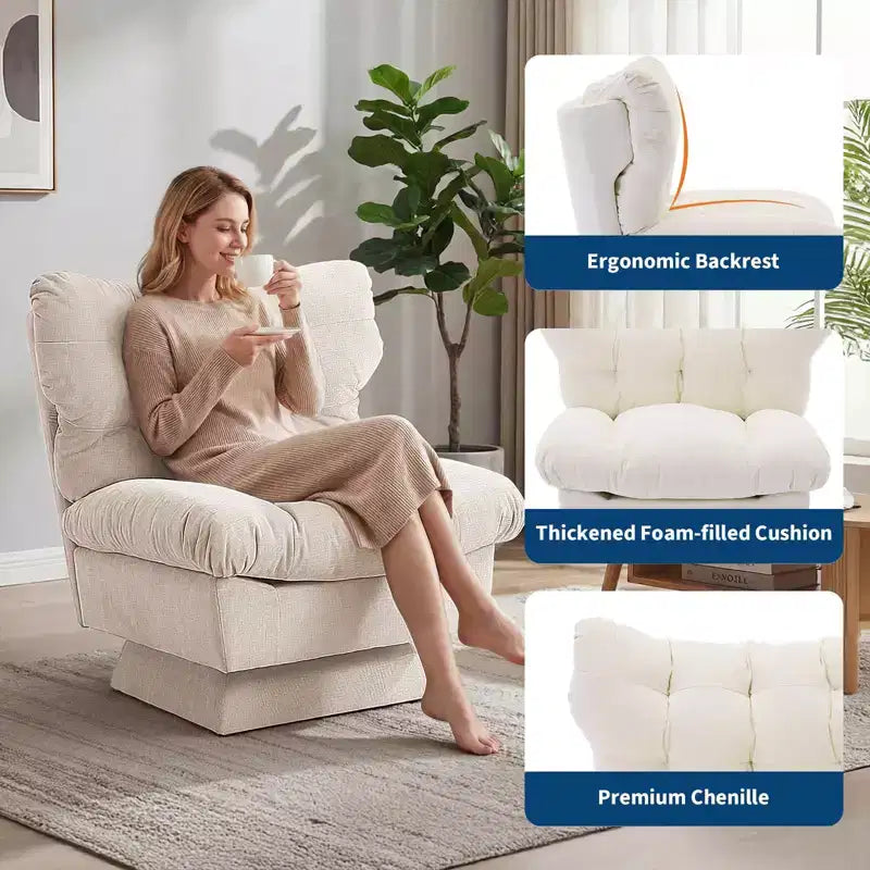 Fauteuil pivotant d'appoint moderne - Fauteuil de lecture confortable en chenille rembourré avec coussin épais, fauteuil club décoratif pour salon, chambre à coucher, bureau