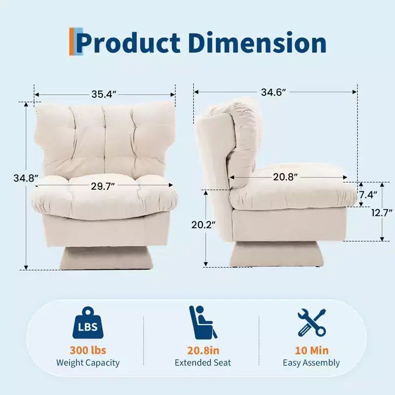 Fauteuil pivotant d'appoint moderne - Fauteuil de lecture confortable en chenille rembourré avec coussin épais, fauteuil club décoratif pour salon, chambre à coucher, bureau