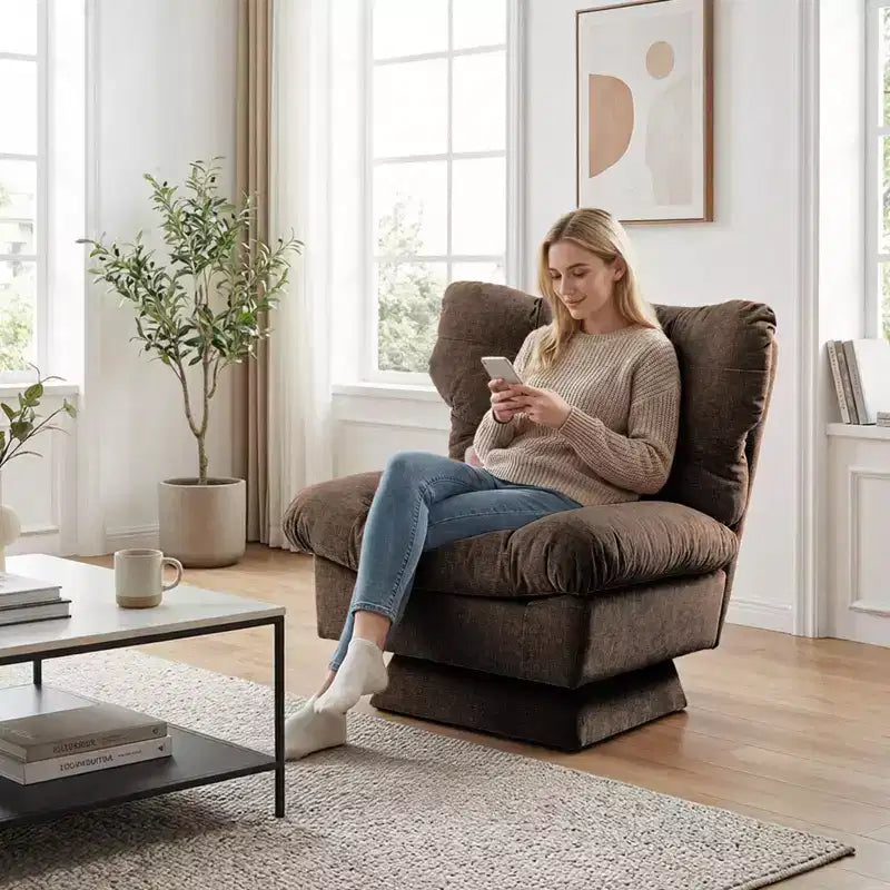 Fauteuil pivotant d'appoint moderne - Fauteuil de lecture confortable en chenille rembourré avec coussin épais, fauteuil club décoratif pour salon, chambre à coucher, bureau