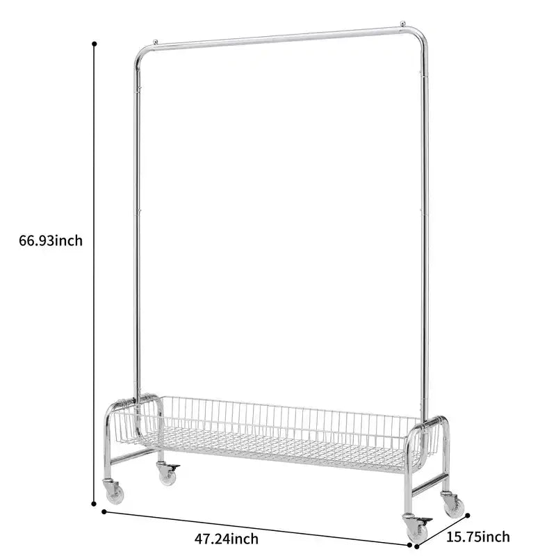 VIYET 67 800LBS Garment Rack with Storage Basket, Heavy-Duty Iron Rolling Clothes Rack (2 PCS/Carton, Collapsible Portable Hanger)