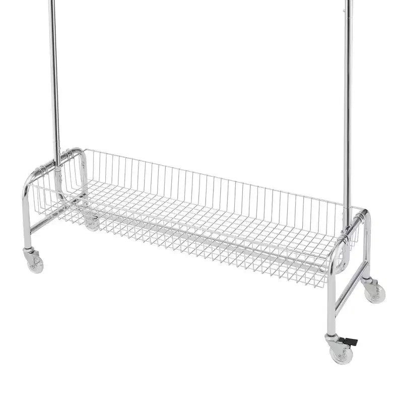 Portant à vêtements 800LBS avec panier de rangement, portant à vêtements roulant en fer robuste (2 pièces/carton, cintre portable pliable)