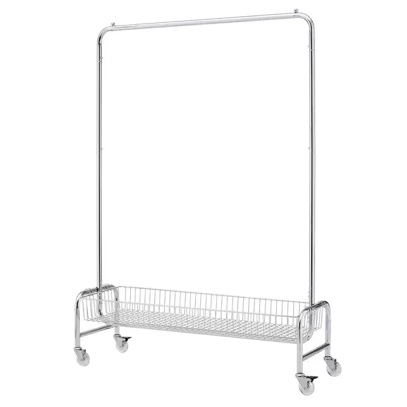 Portant à vêtements 800LBS avec panier de rangement, portant à vêtements roulant en fer robuste (2 pièces/carton, cintre portable pliable)